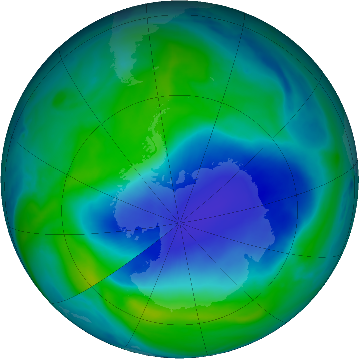 Antarctic ozone map for 15 December 2020